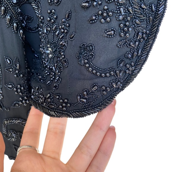 Adrianna Papell Vintage Silk Hand Beaded Cropped Jacket In Black - Picture 5 of 8